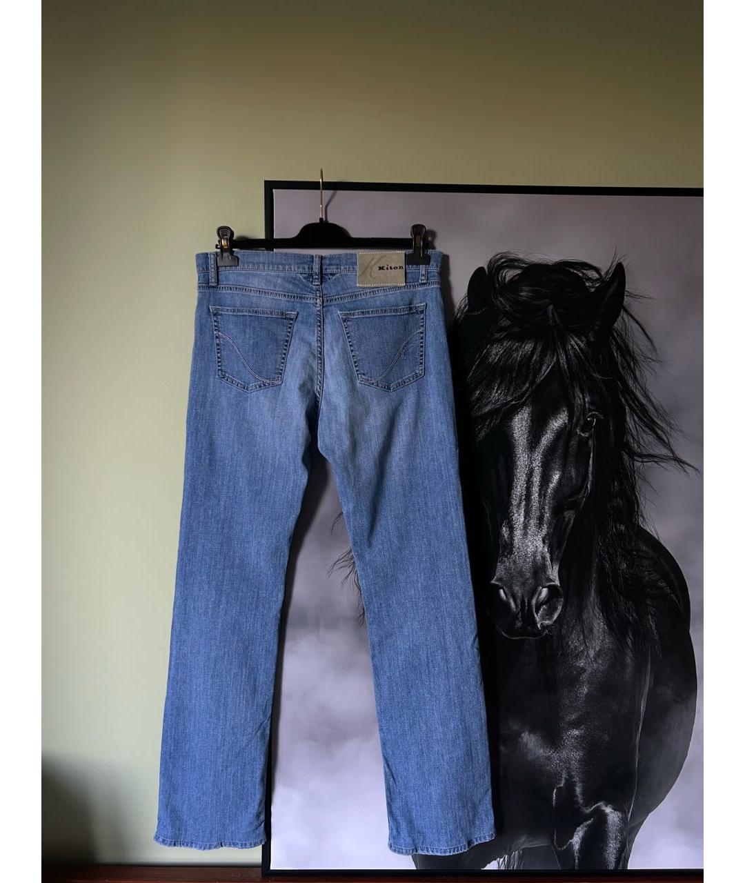 KITON Голубые хлопко-эластановые прямые джинсы, фото 2