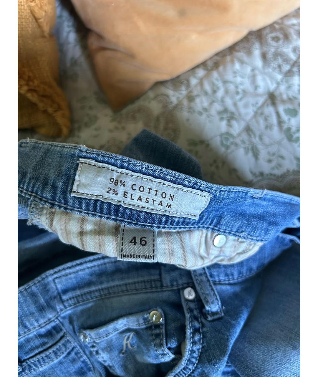 KITON Голубые хлопко-эластановые прямые джинсы, фото 5