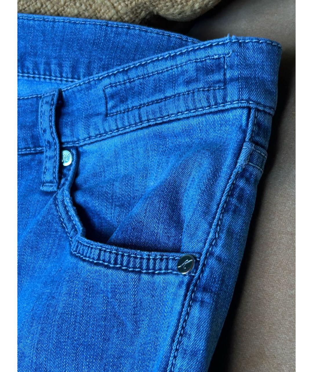 KITON Голубые хлопко-эластановые прямые джинсы, фото 8