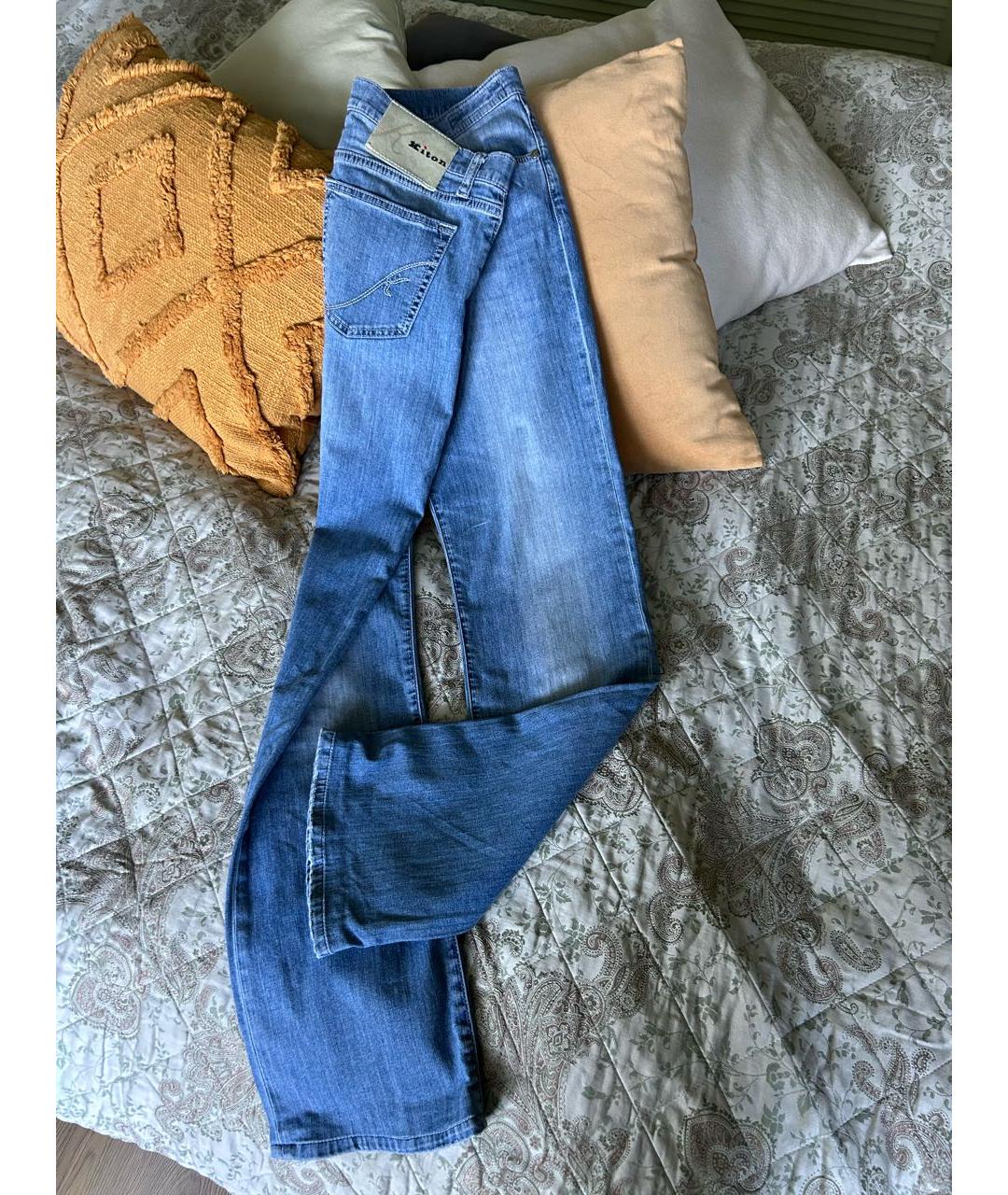 KITON Голубые хлопко-эластановые прямые джинсы, фото 4