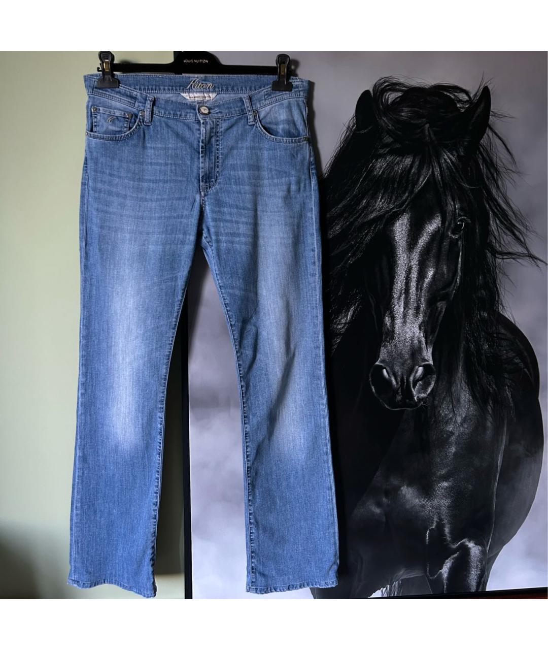 KITON Голубые хлопко-эластановые прямые джинсы, фото 9