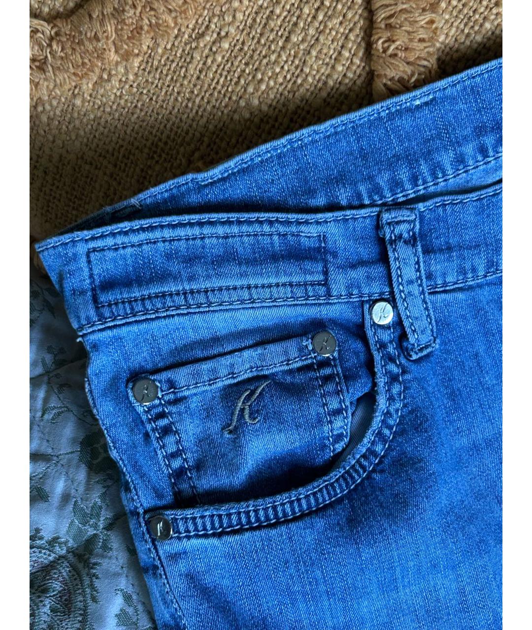 KITON Голубые хлопко-эластановые прямые джинсы, фото 7