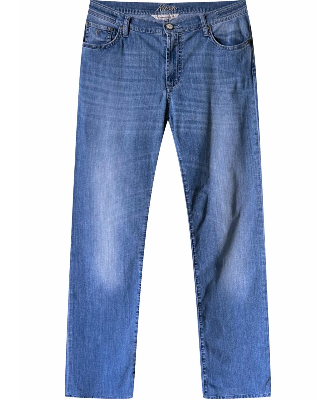KITON Голубые хлопко-эластановые прямые джинсы, фото 1