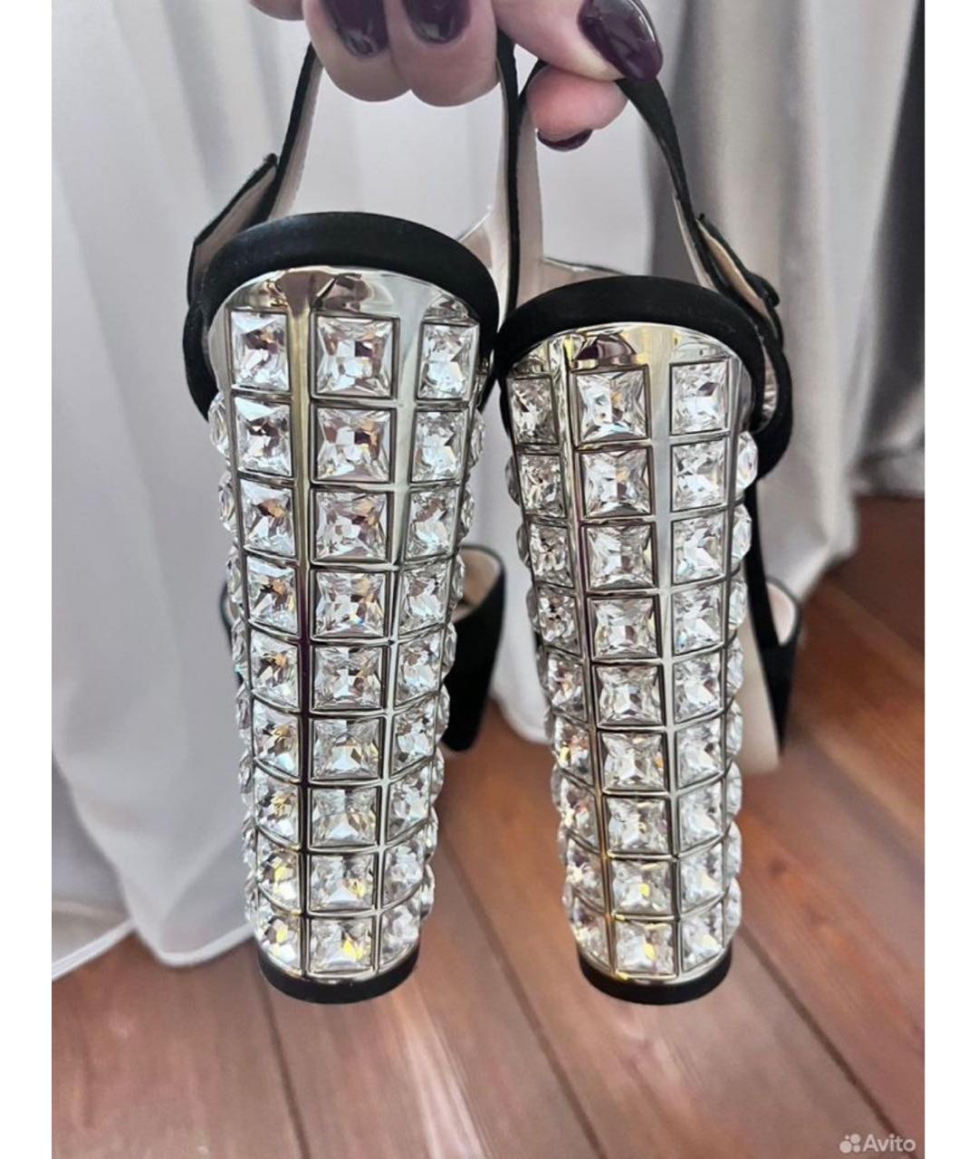 MIU MIU Черные текстильные босоножки, фото 4