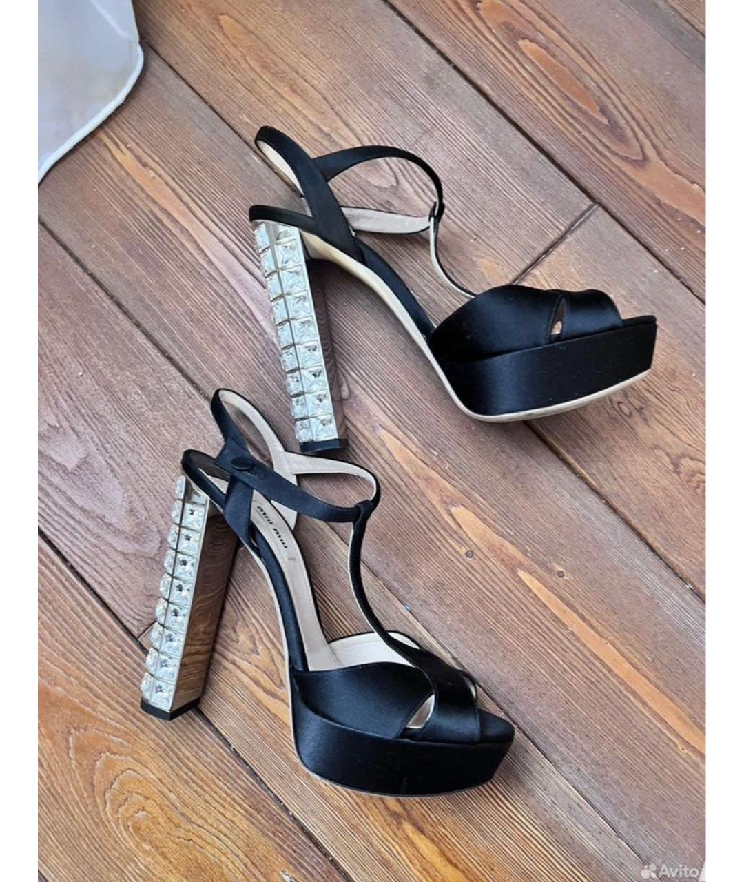 MIU MIU Черные текстильные босоножки, фото 3