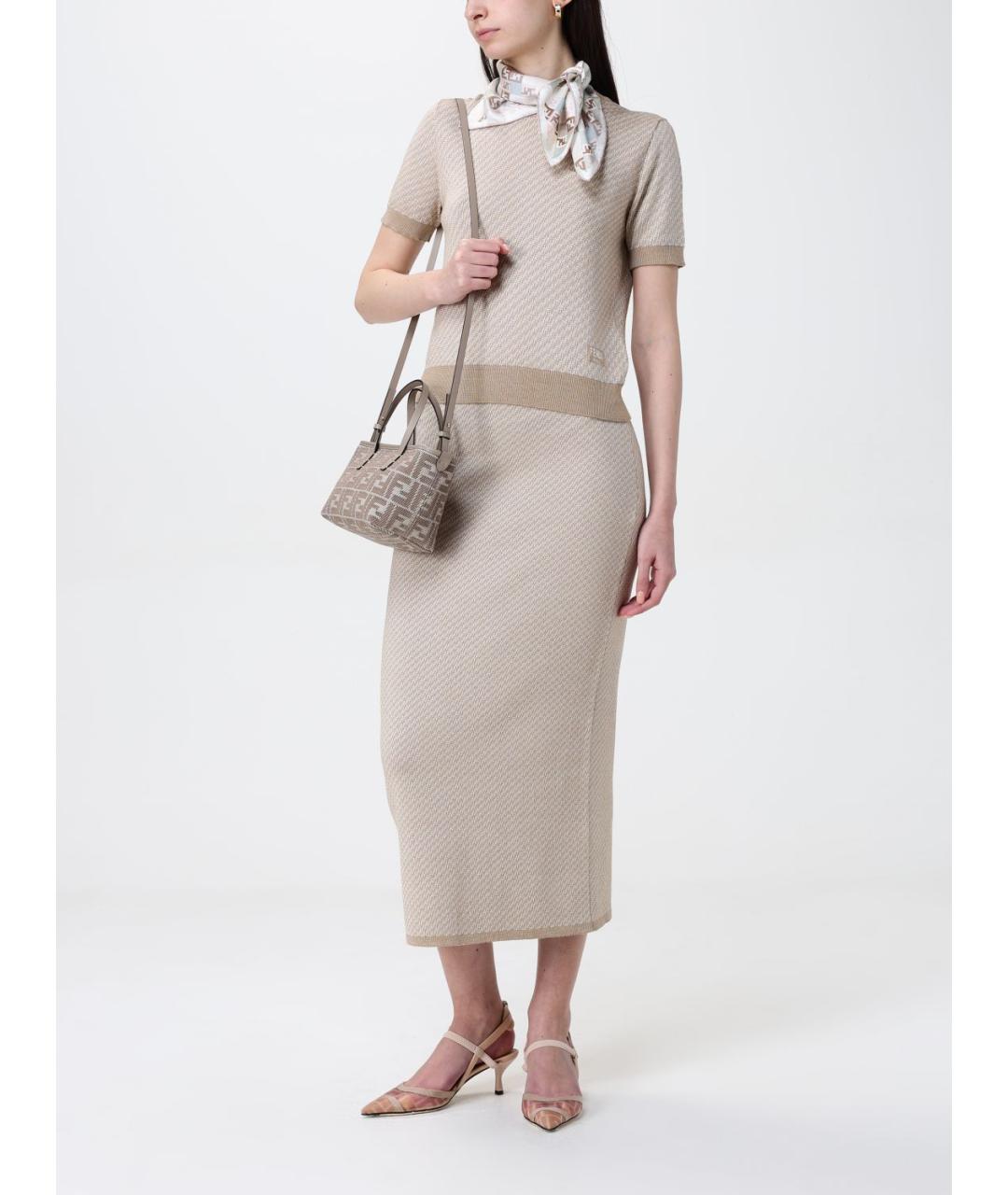 FENDI Бежевая деним сумка тоут, фото 2