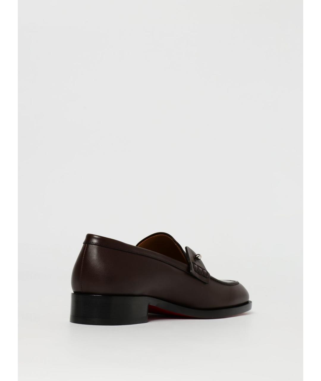 CHRISTIAN LOUBOUTIN Коричневые кожаные лоферы, фото 3