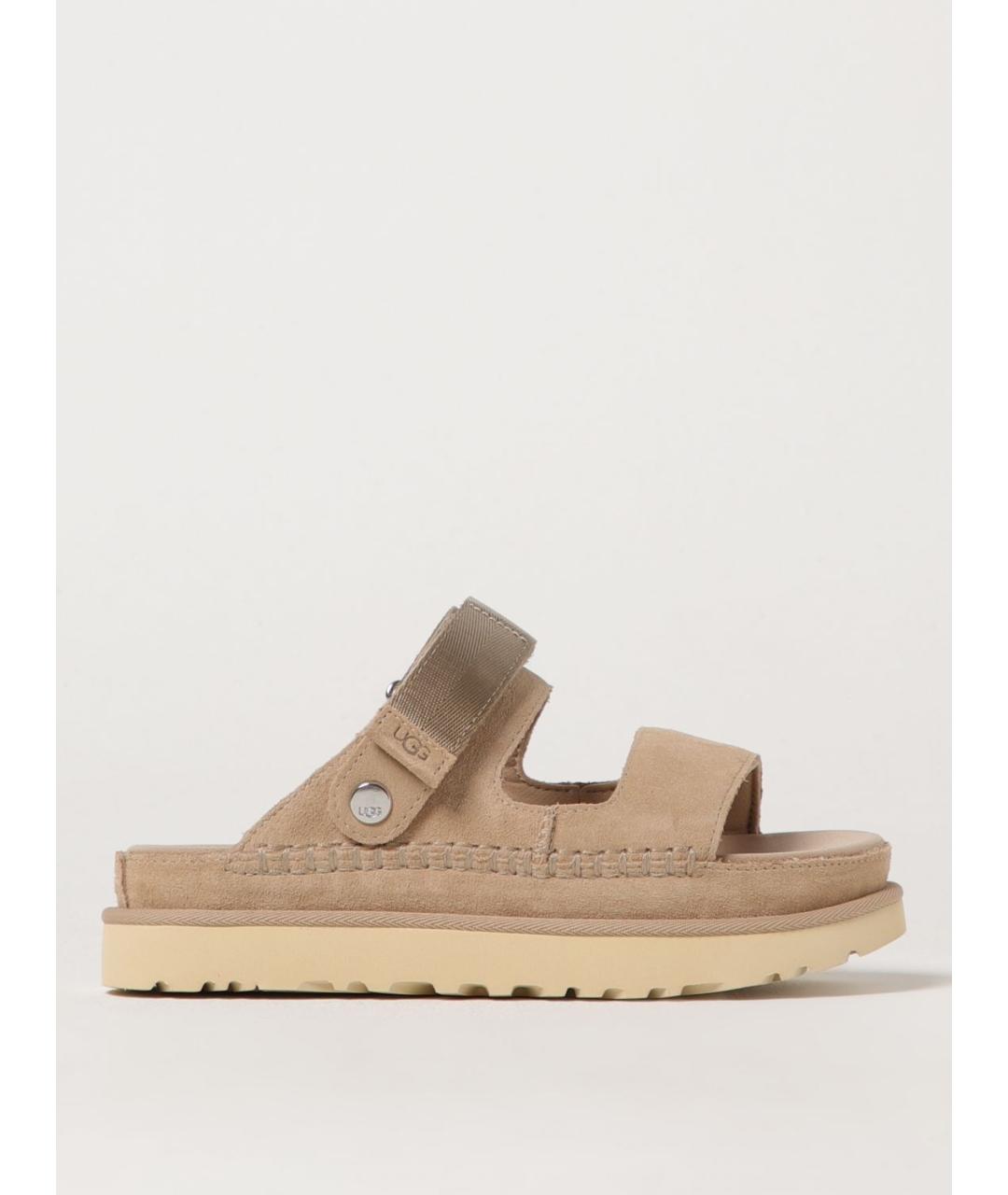 UGG AUSTRALIA Бежевые нубуковые шлепанцы, фото 5