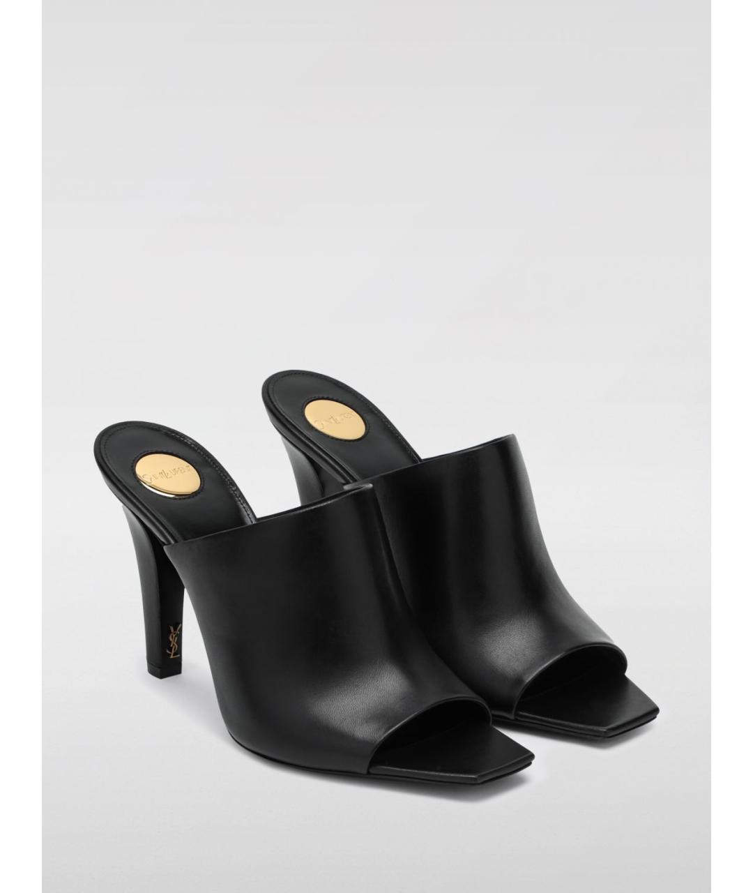 SAINT LAURENT Черные кожаные мюли, фото 2