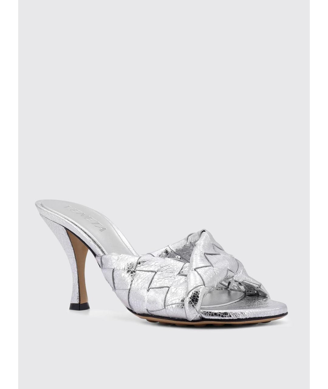 BOTTEGA VENETA Серебряные кожаные мюли, фото 2