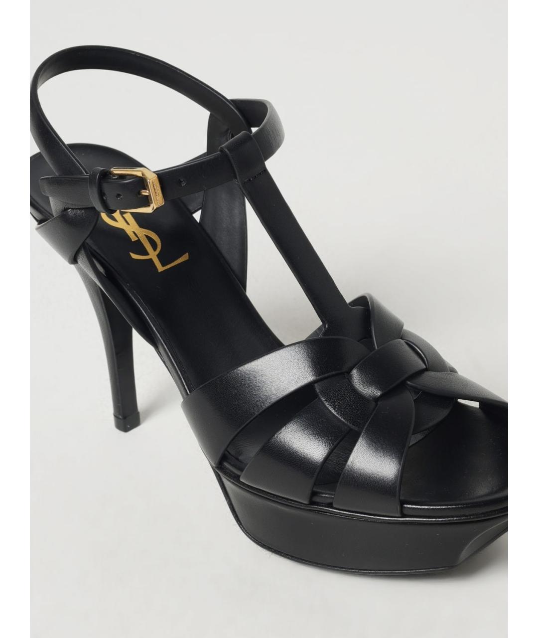 SAINT LAURENT Черные кожаные босоножки, фото 4