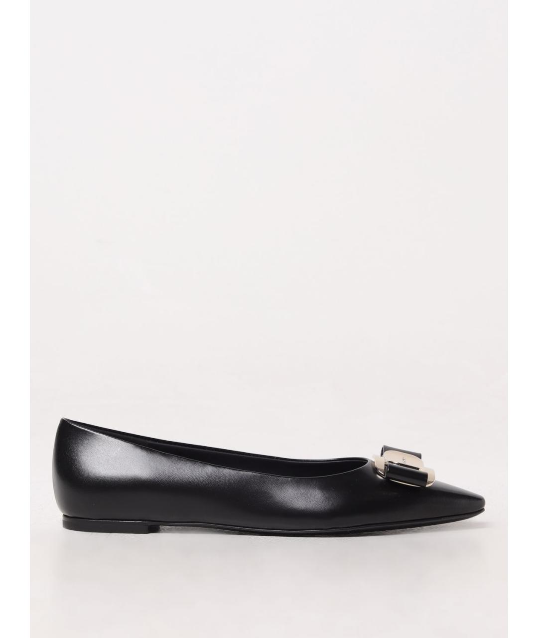 FERRAGAMO Черные кожаные балетки, фото 5