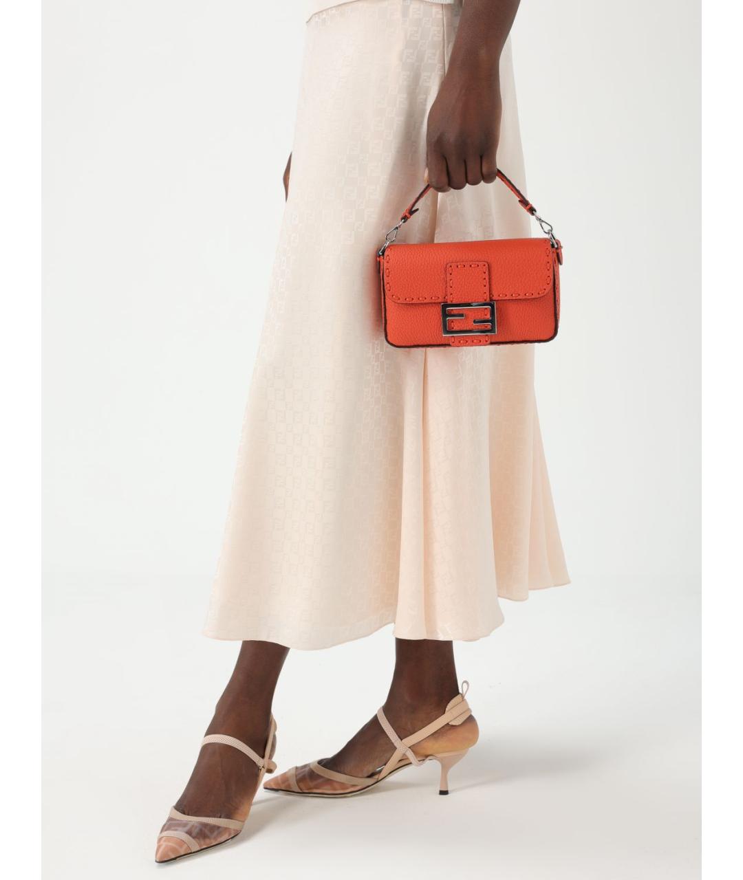 FENDI Оранжевая кожаная сумка через плечо, фото 2