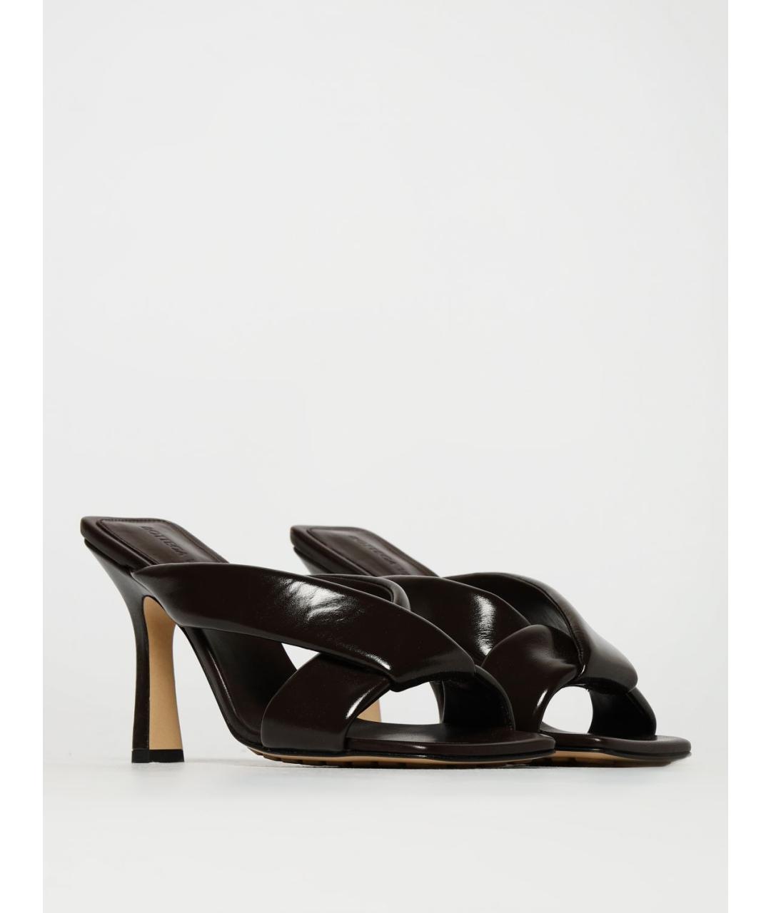 BOTTEGA VENETA Коричневые кожаные мюли, фото 2