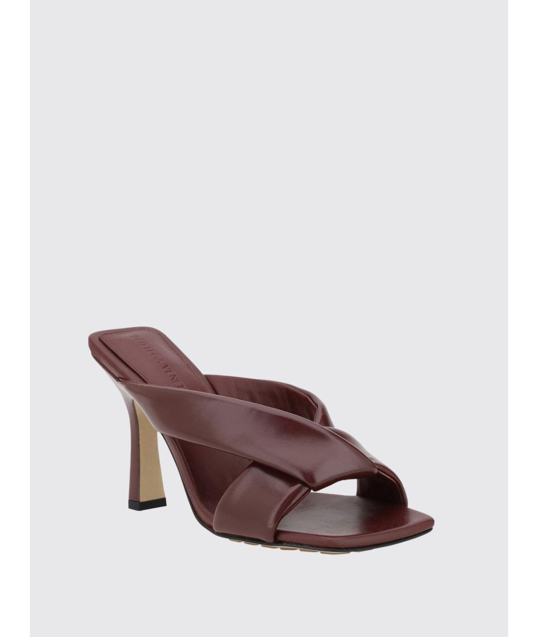 BOTTEGA VENETA Бордовые кожаные мюли, фото 2