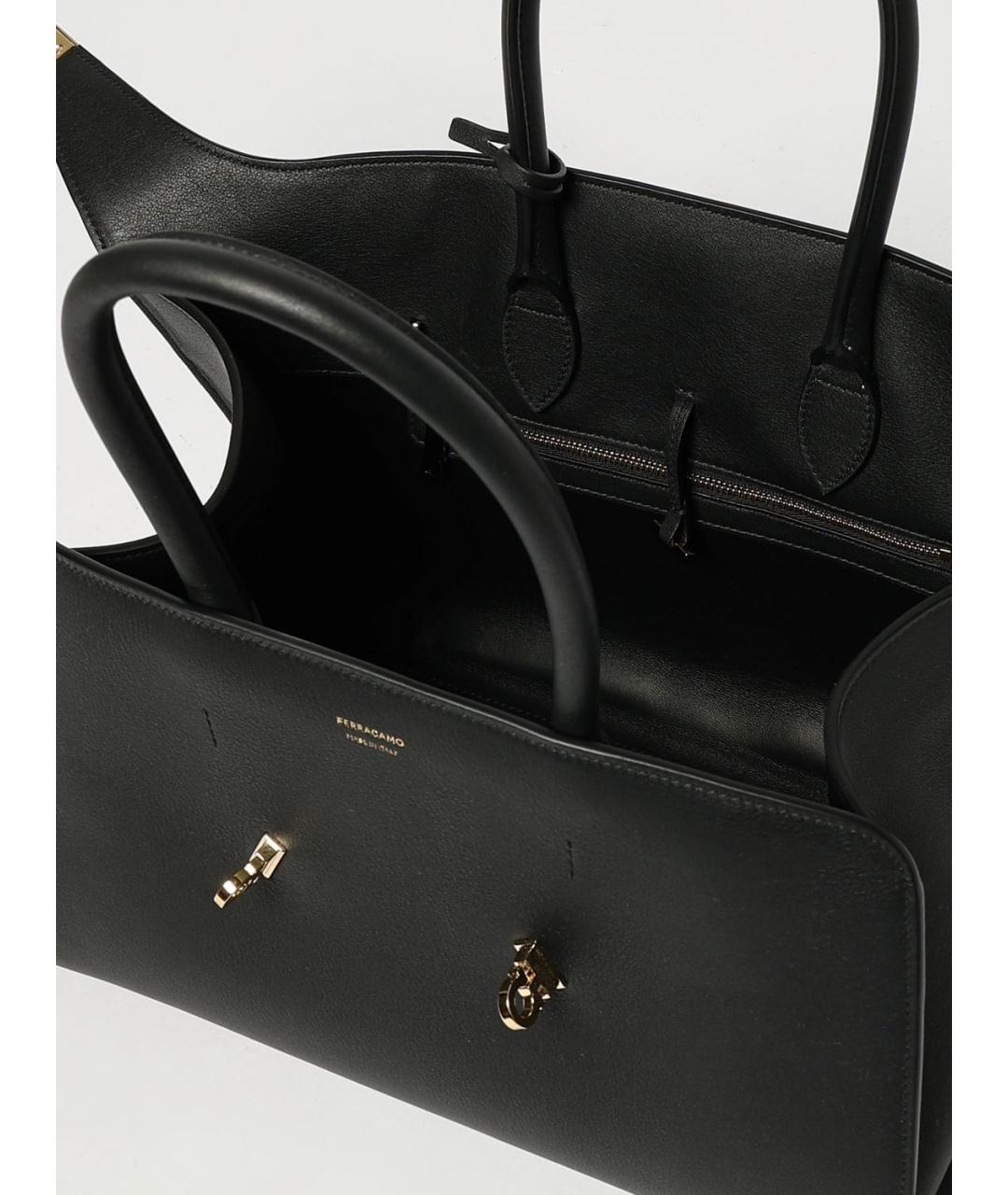 FERRAGAMO Черная кожаная сумка тоут, фото 5