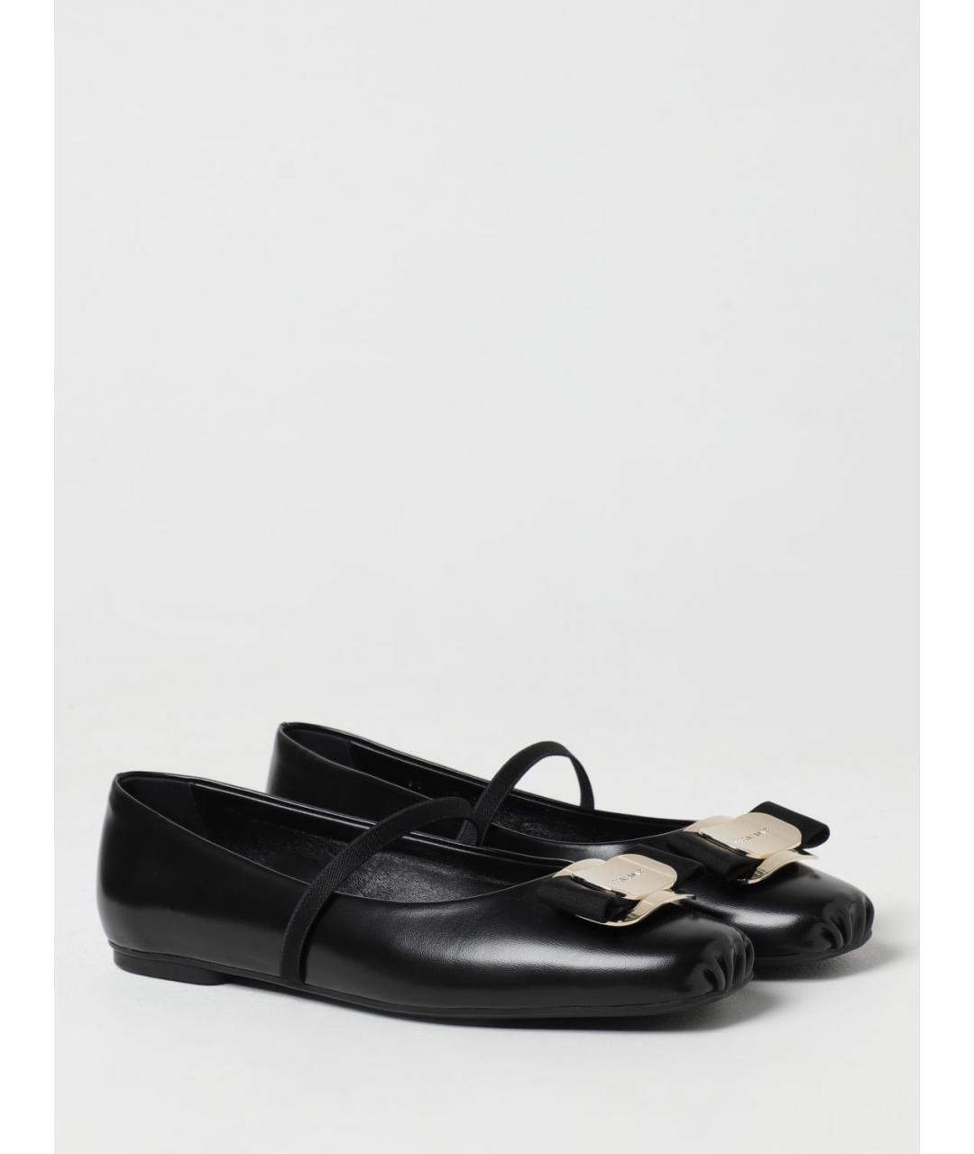 FERRAGAMO Черные кожаные балетки, фото 2