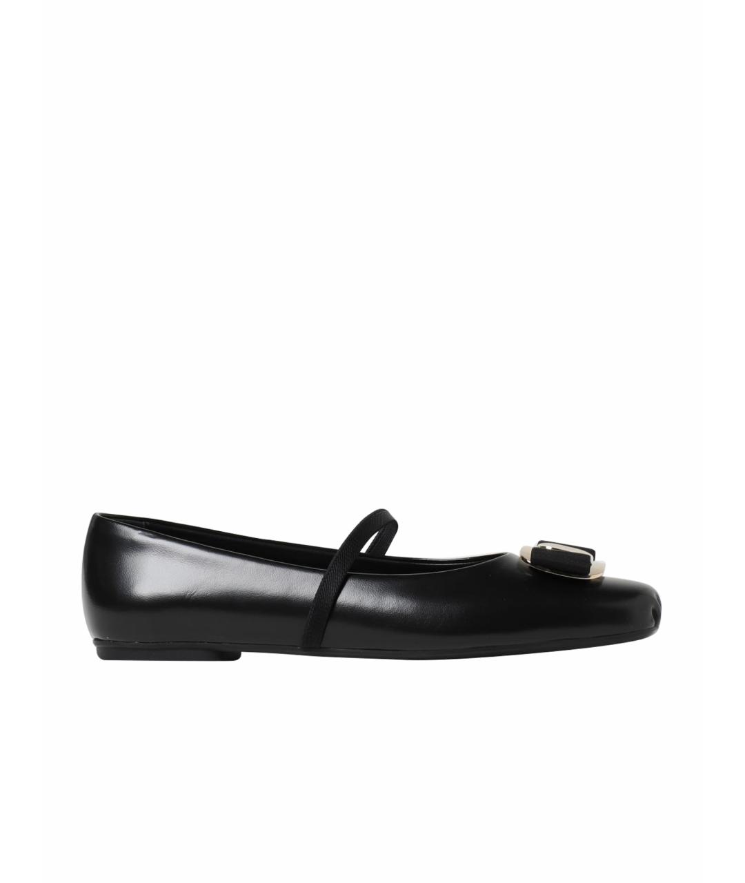 FERRAGAMO Черные кожаные балетки, фото 5