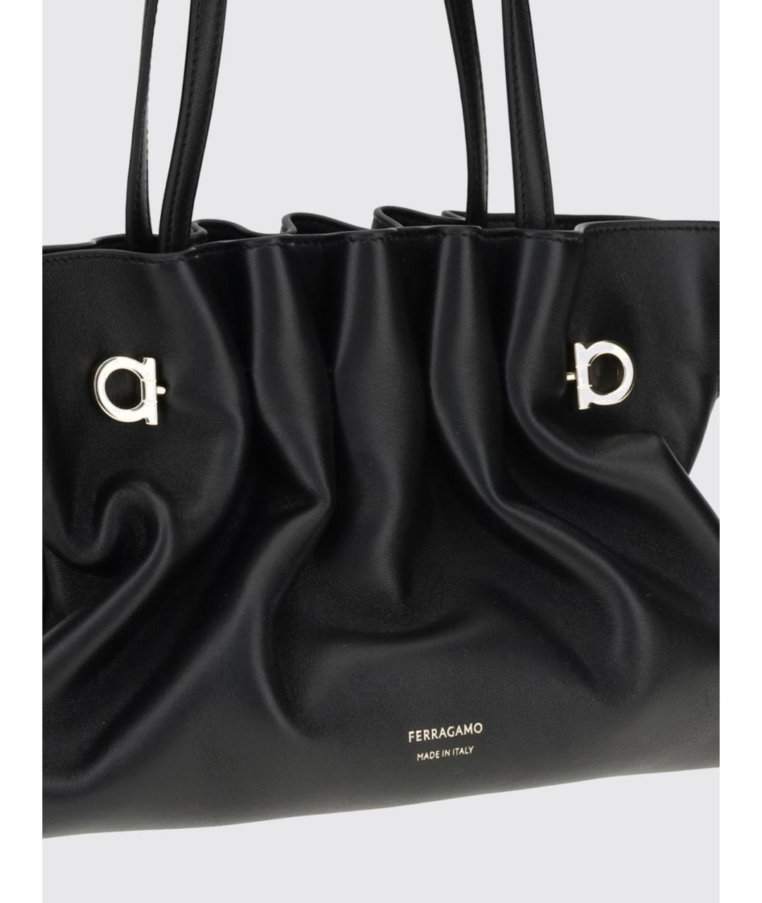 FERRAGAMO Черная кожаная сумка тоут, фото 3