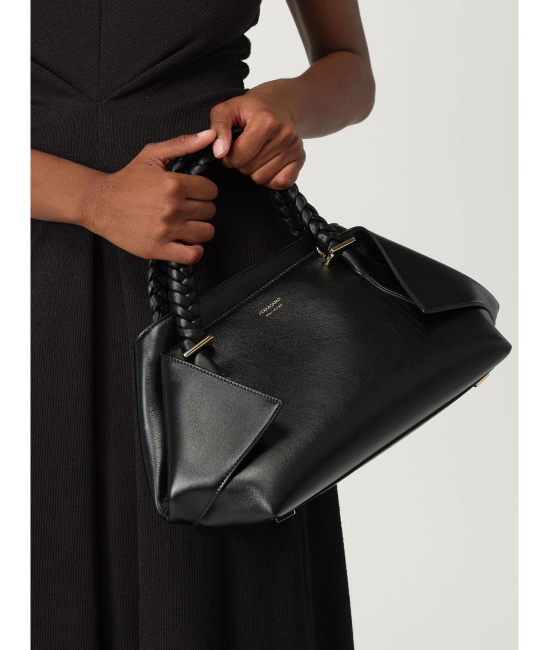 FERRAGAMO Черная кожаная сумка тоут, фото 2