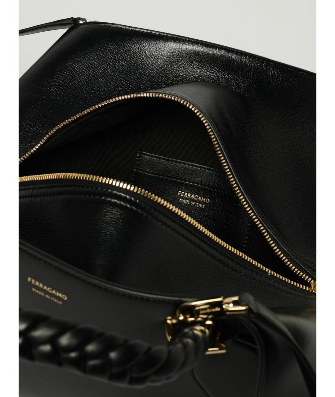 FERRAGAMO Черная кожаная сумка тоут, фото 5