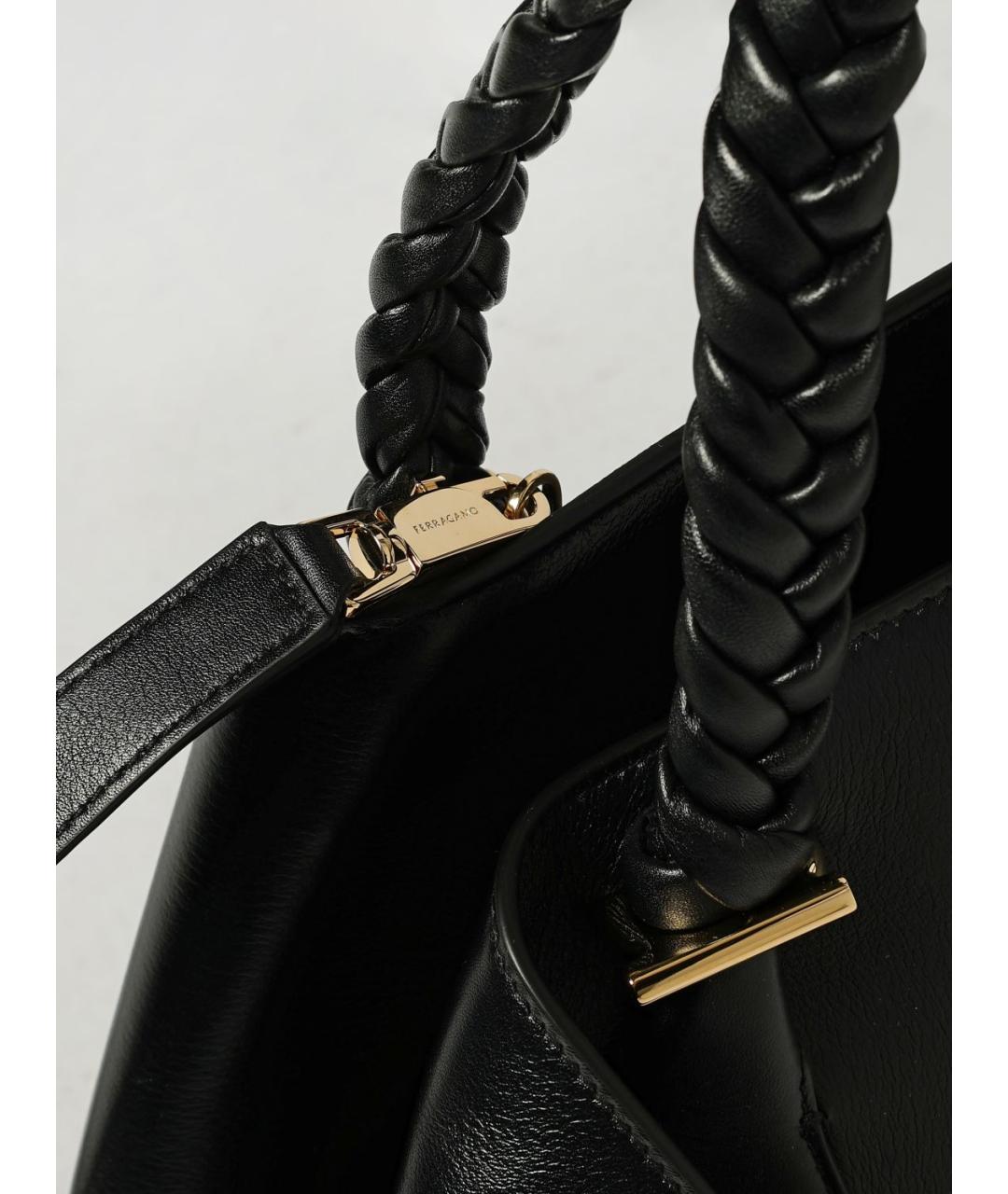 FERRAGAMO Черная кожаная сумка тоут, фото 4