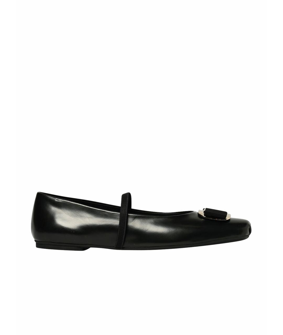 FERRAGAMO Черные кожаные балетки, фото 1