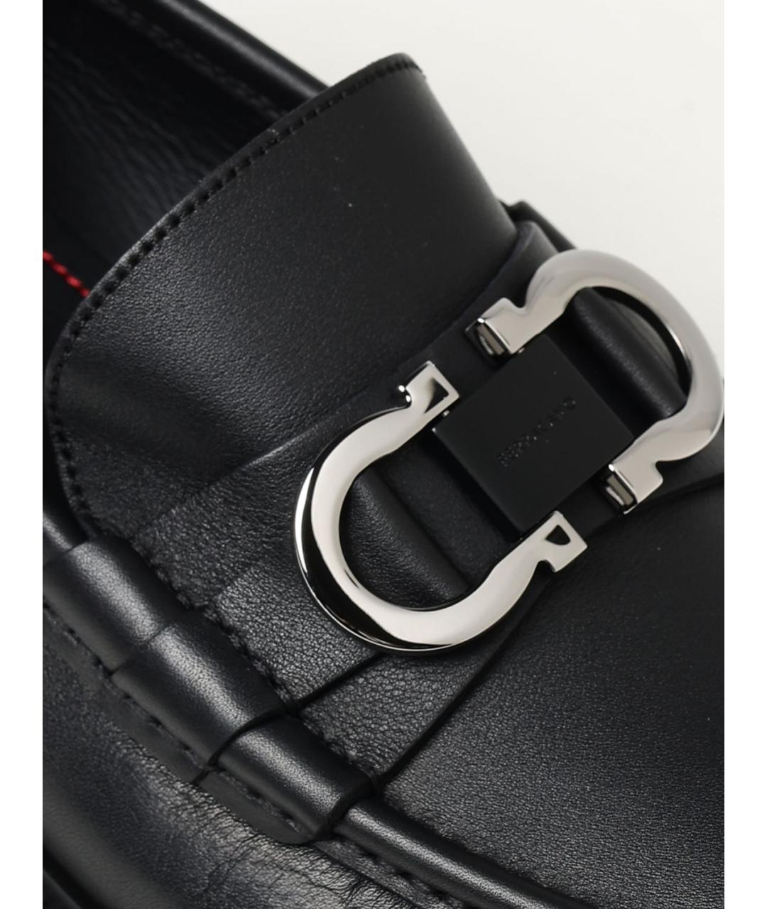 FERRAGAMO Черные кожаные лоферы, фото 4