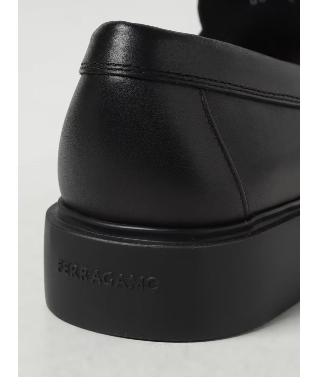 FERRAGAMO Черные кожаные лоферы, фото 4