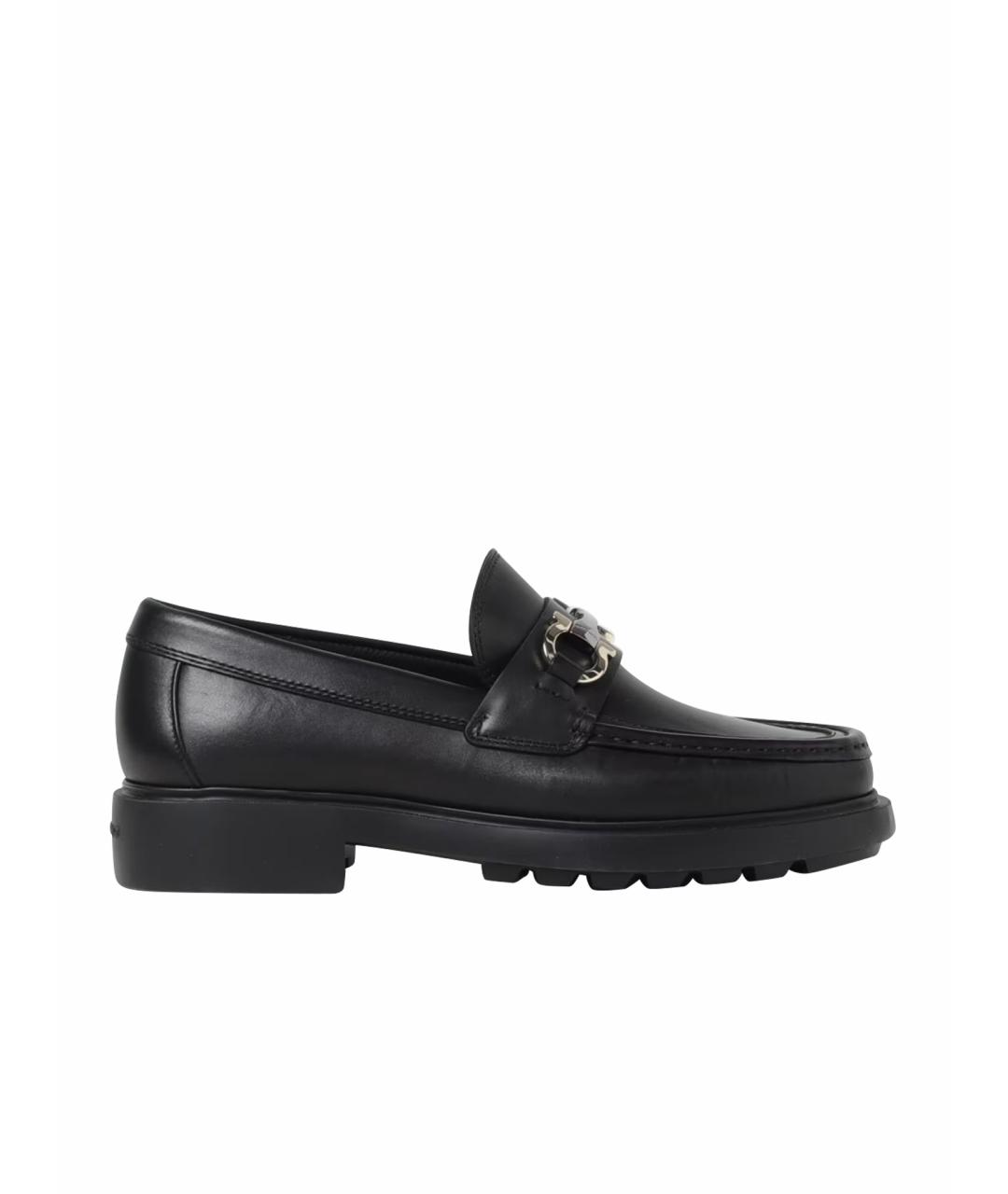 FERRAGAMO Черные кожаные лоферы, фото 1