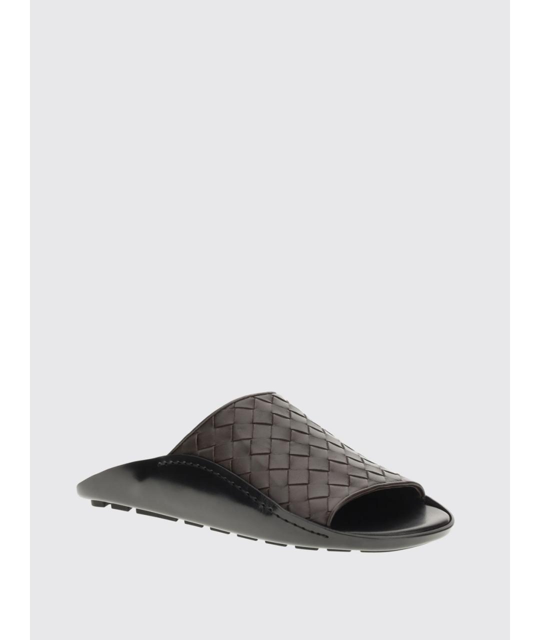 BOTTEGA VENETA Коричневые кожаные шлепанцы, фото 2