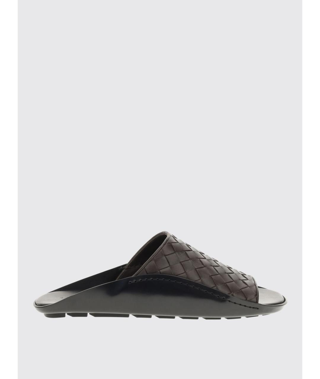 BOTTEGA VENETA Коричневые кожаные шлепанцы, фото 4