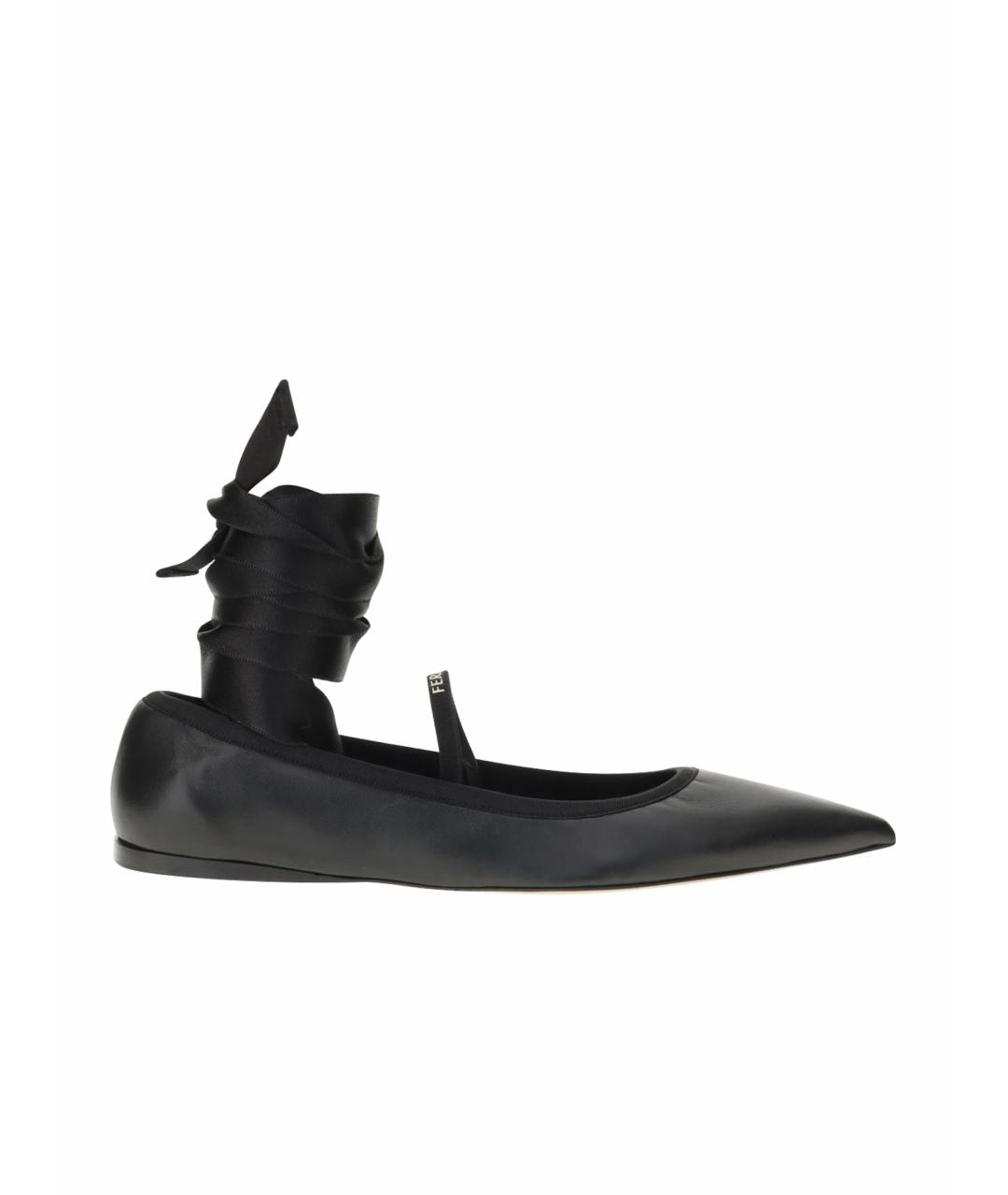FERRAGAMO Черные кожаные балетки, фото 1