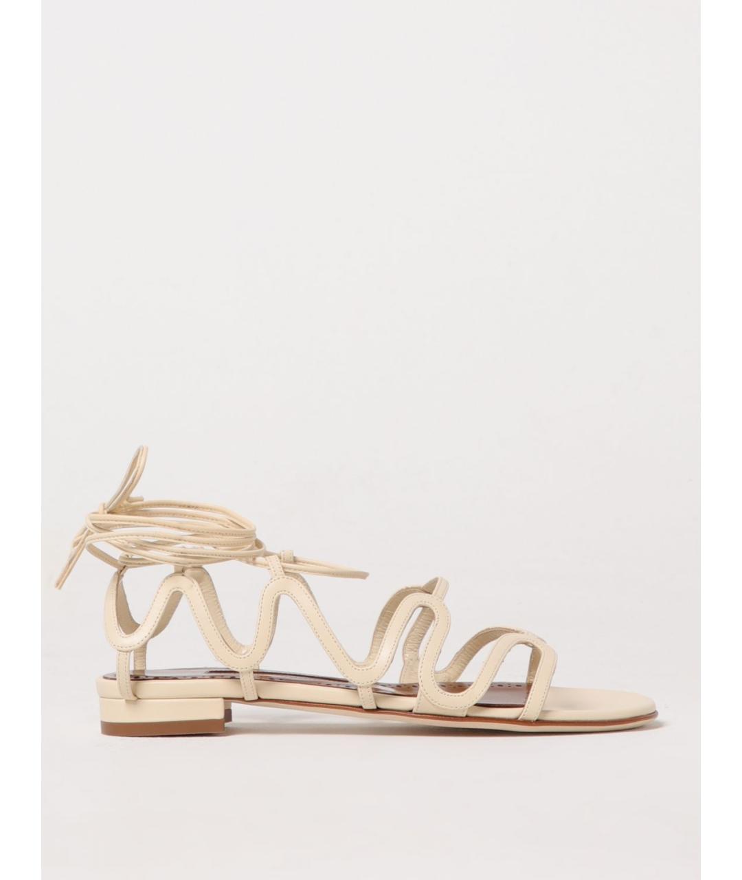 MANOLO BLAHNIK Бежевые кожаные сандалии, фото 5