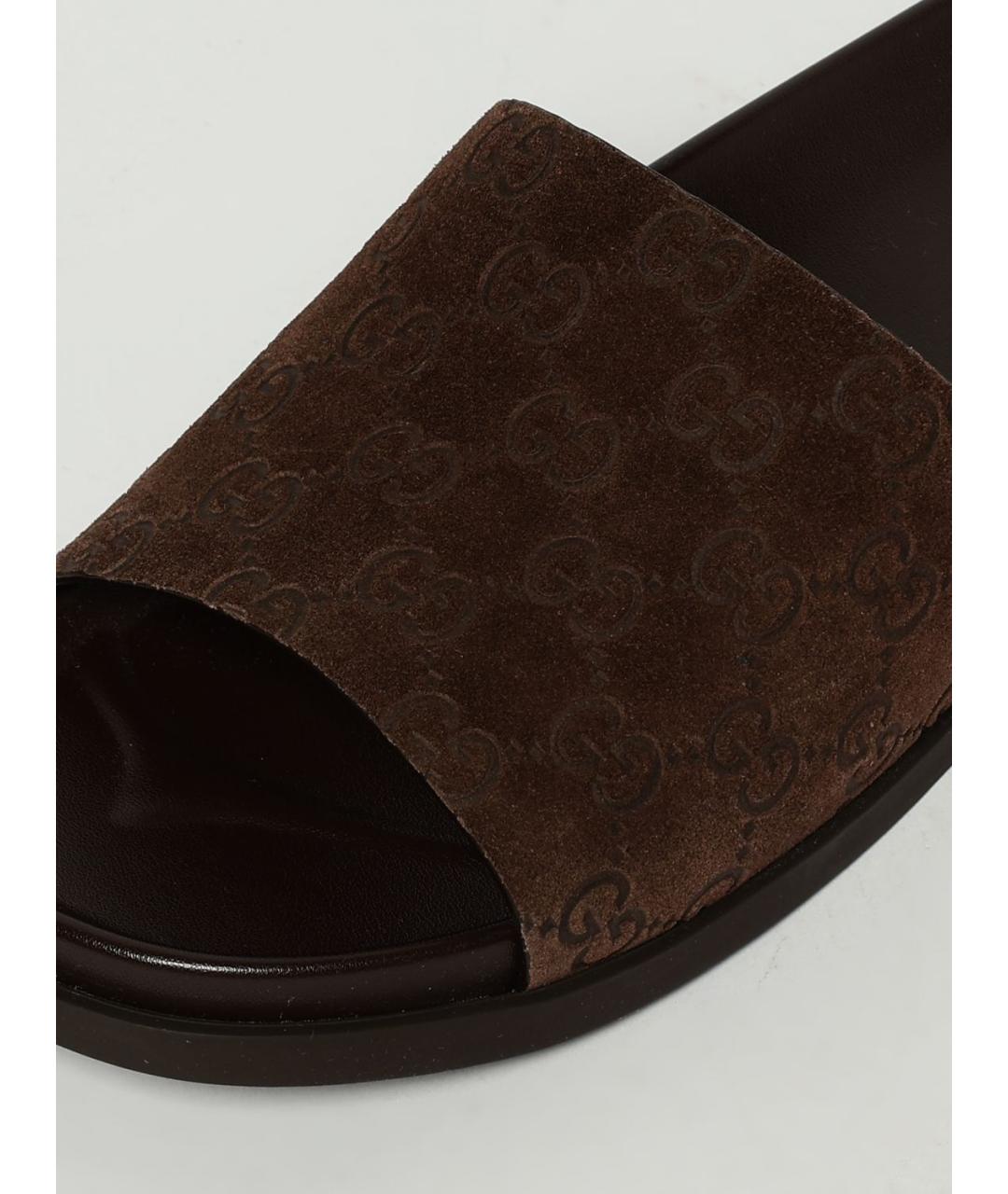 GUCCI Коричневые замшевые шлепанцы, фото 4