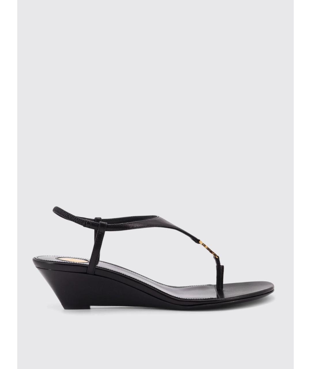 SAINT LAURENT Черные кожаные босоножки, фото 5