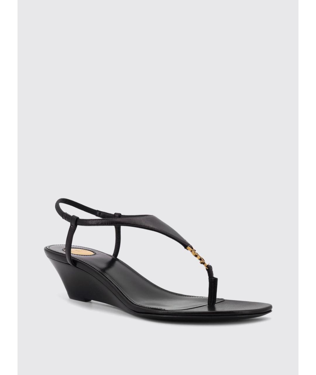 SAINT LAURENT Черные кожаные босоножки, фото 2