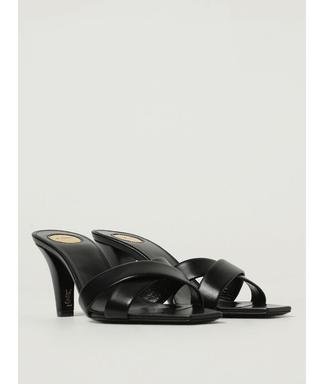 SAINT LAURENT Черные кожаные мюли, фото 2
