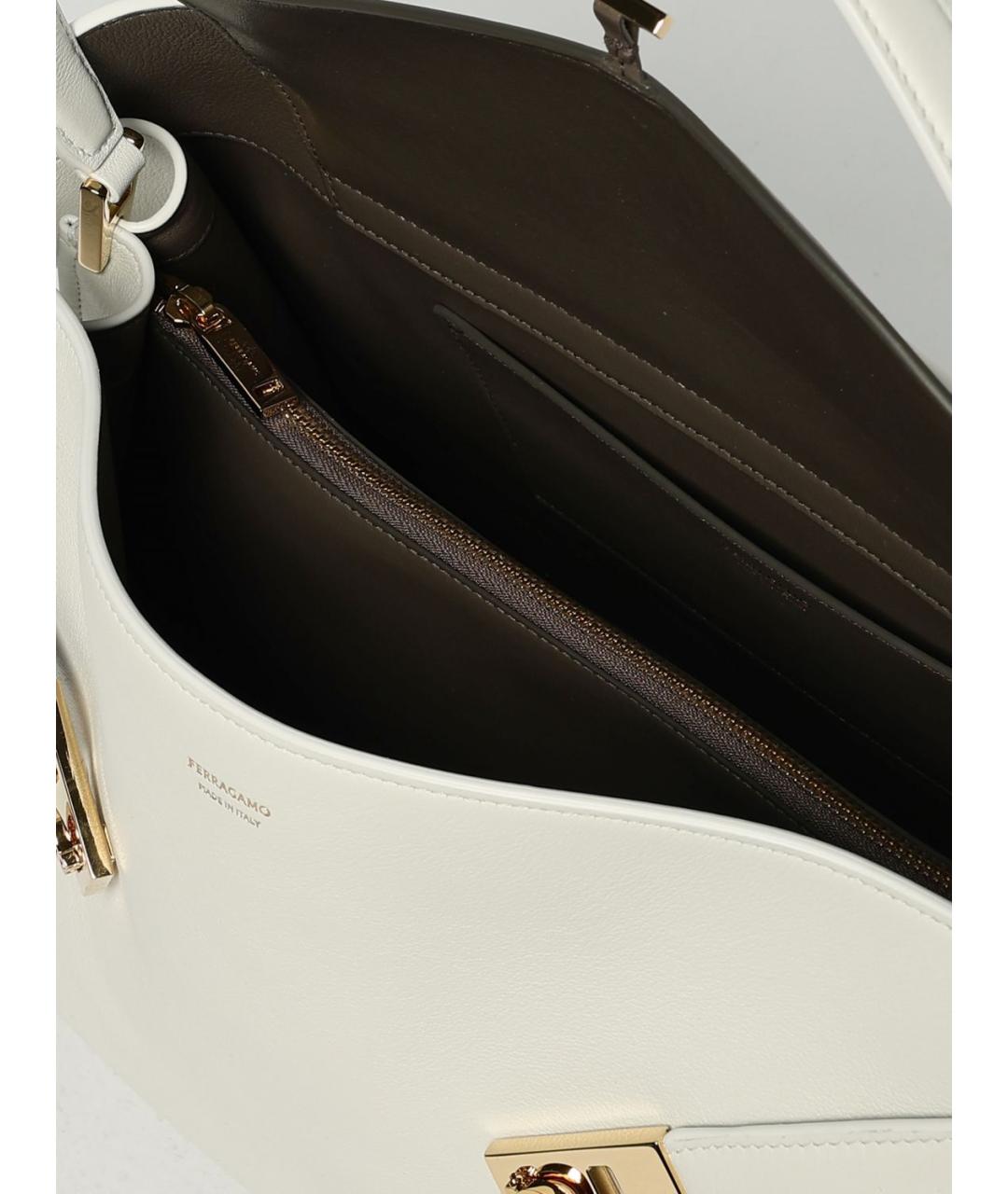 FERRAGAMO Белая кожаная сумка тоут, фото 5