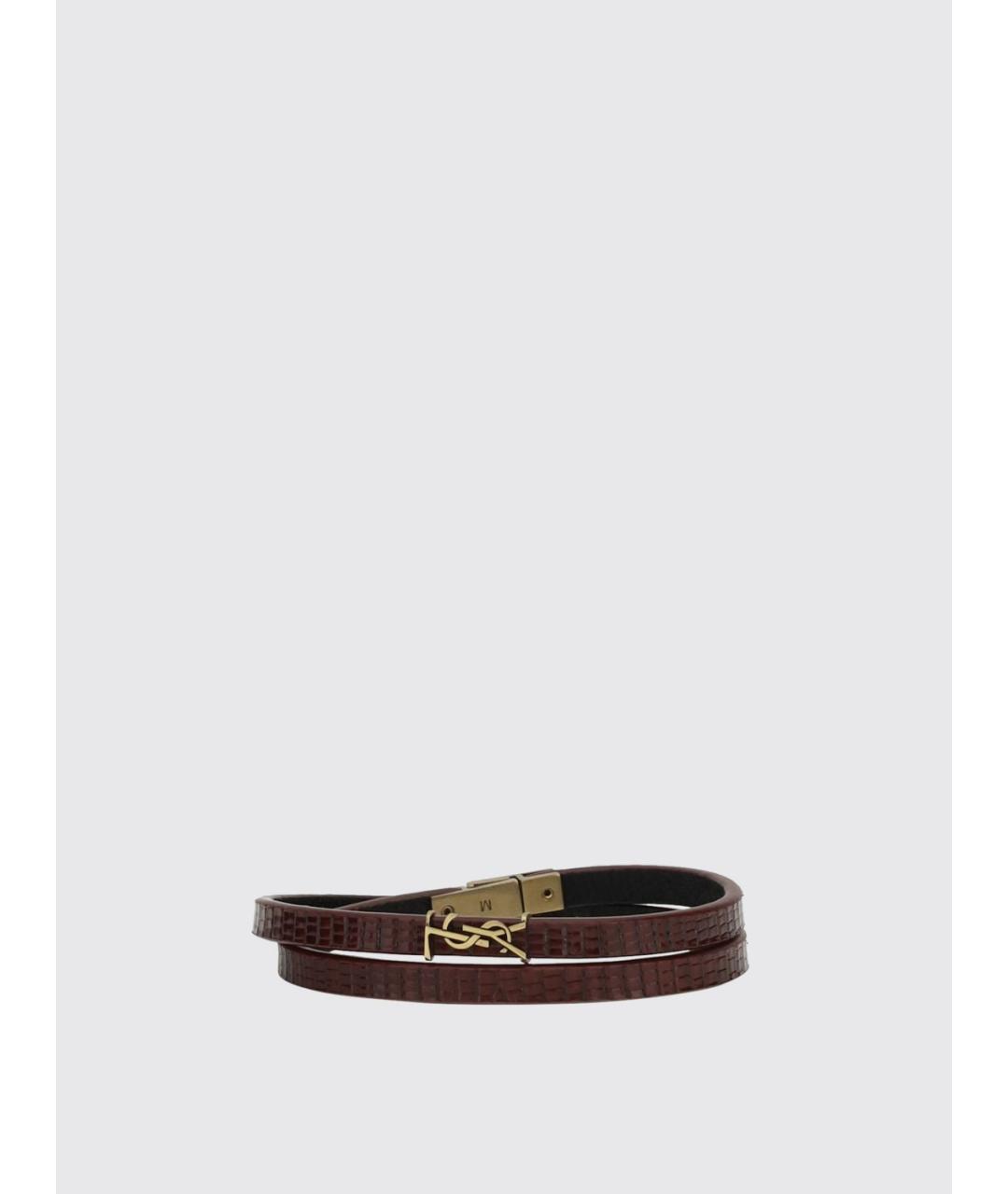 SAINT LAURENT Коричневый кожаный браслет, фото 3