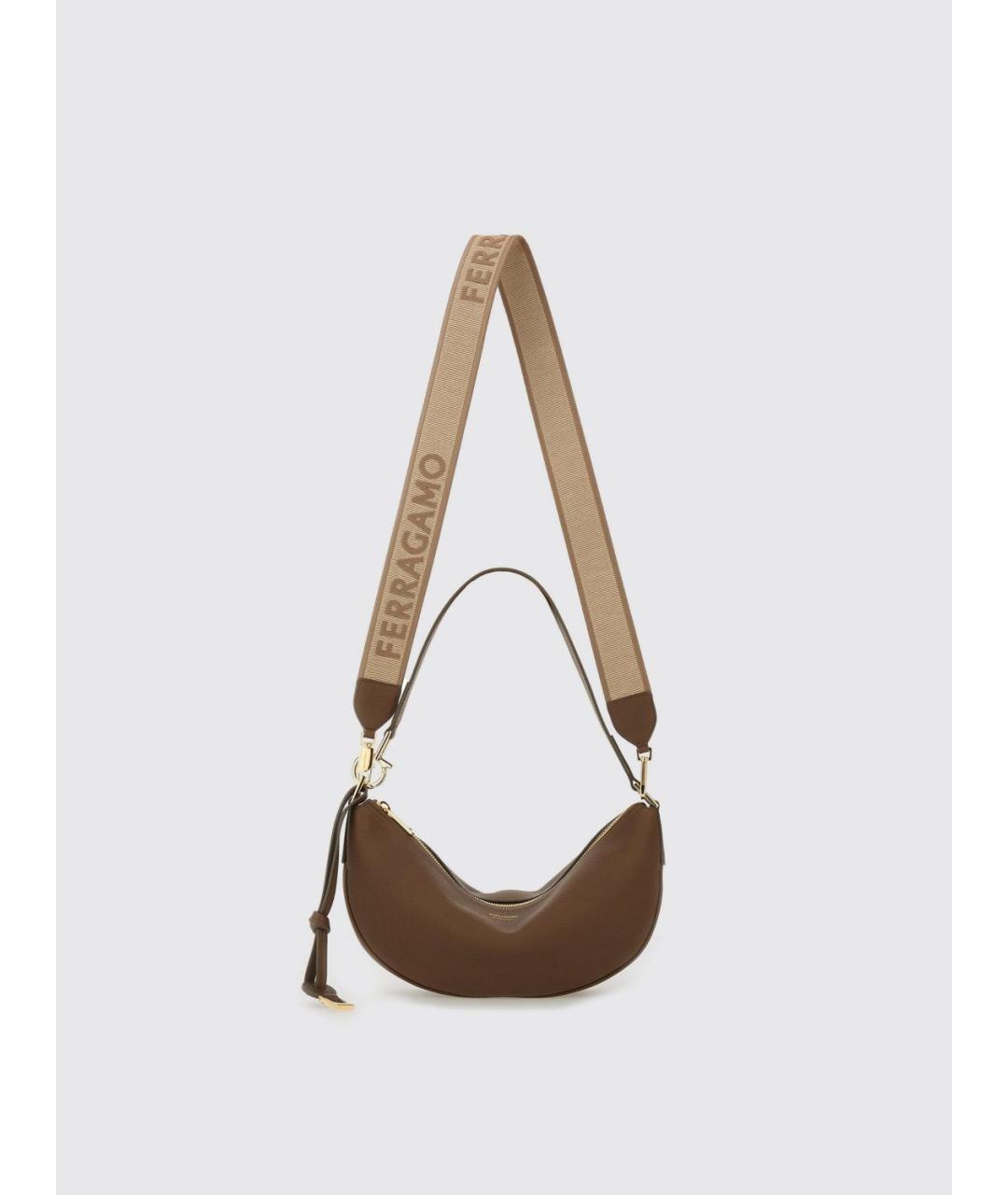 FERRAGAMO Коричневая кожаная сумка через плечо, фото 3