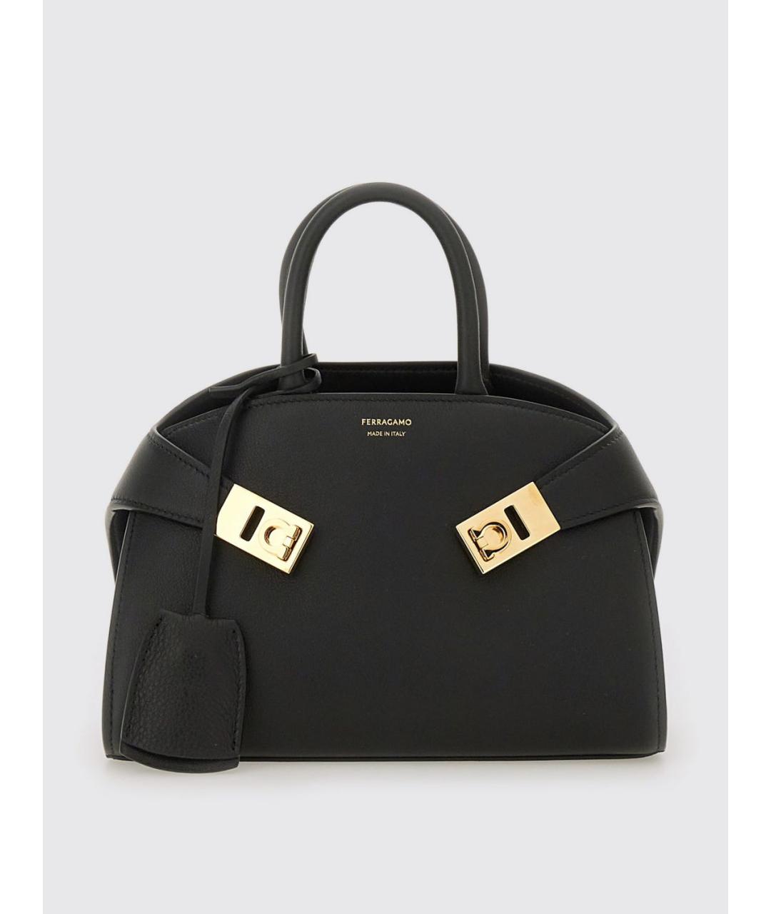 FERRAGAMO Черная кожаная сумка тоут, фото 5