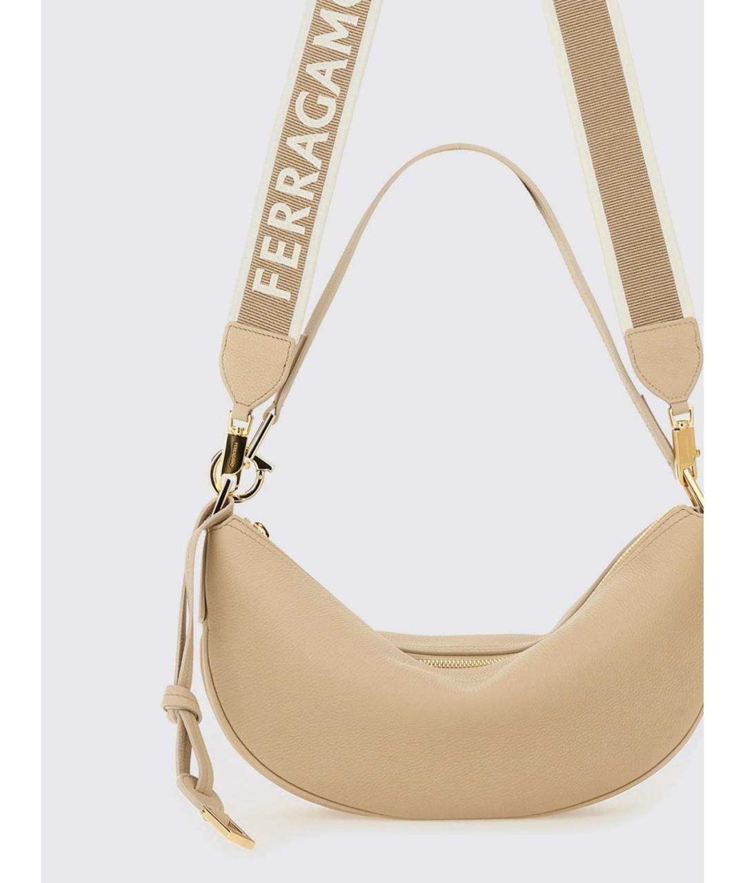 FERRAGAMO Бежевая кожаная сумка через плечо, фото 3