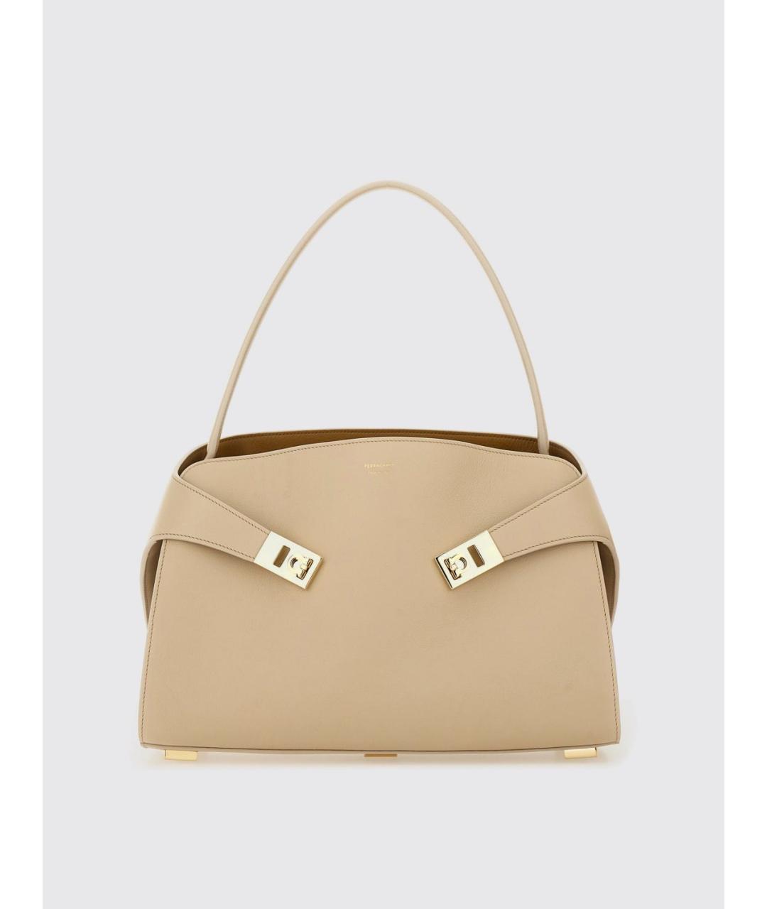 FERRAGAMO Бежевая кожаная сумка через плечо, фото 4
