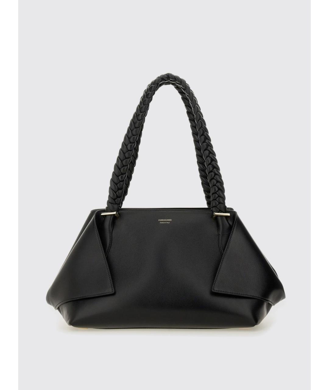 FERRAGAMO Черная кожаная сумка тоут, фото 4