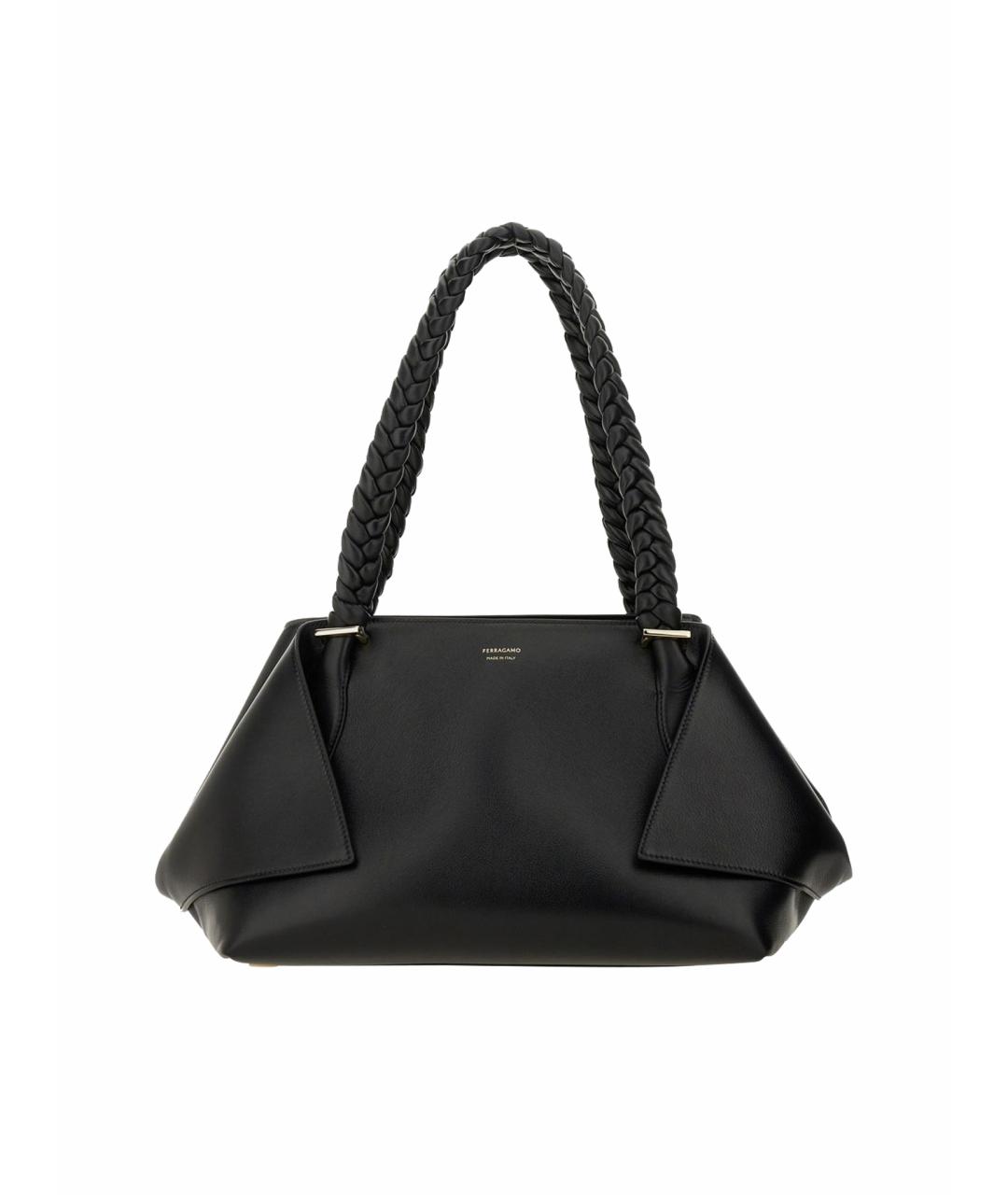 FERRAGAMO Черная кожаная сумка тоут, фото 1