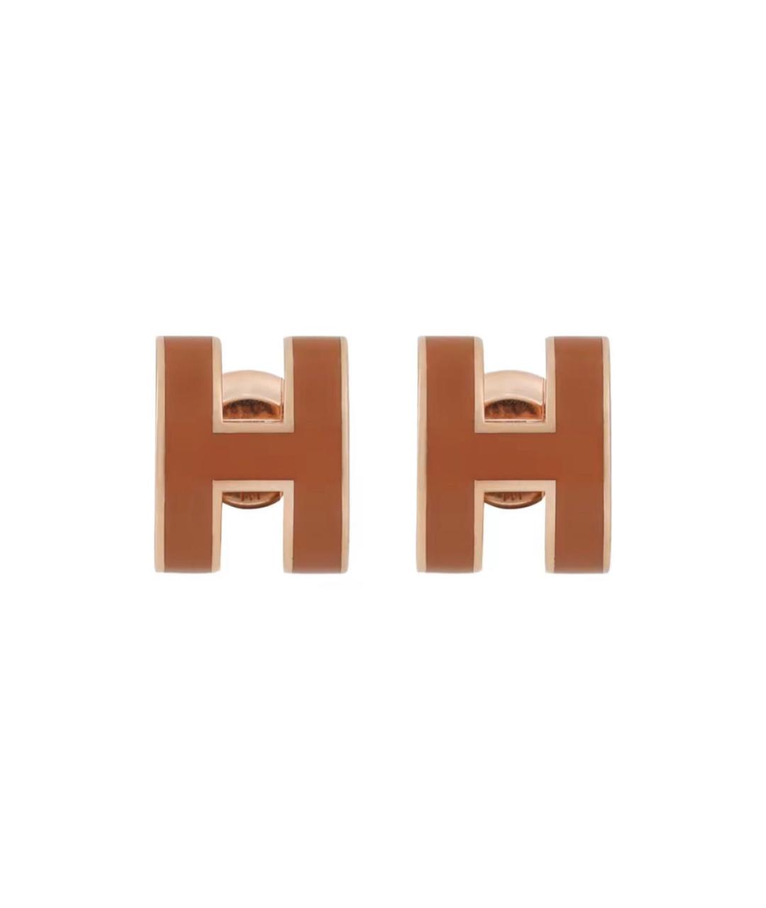 HERMES Коричневые металлические серьги, фото 1
