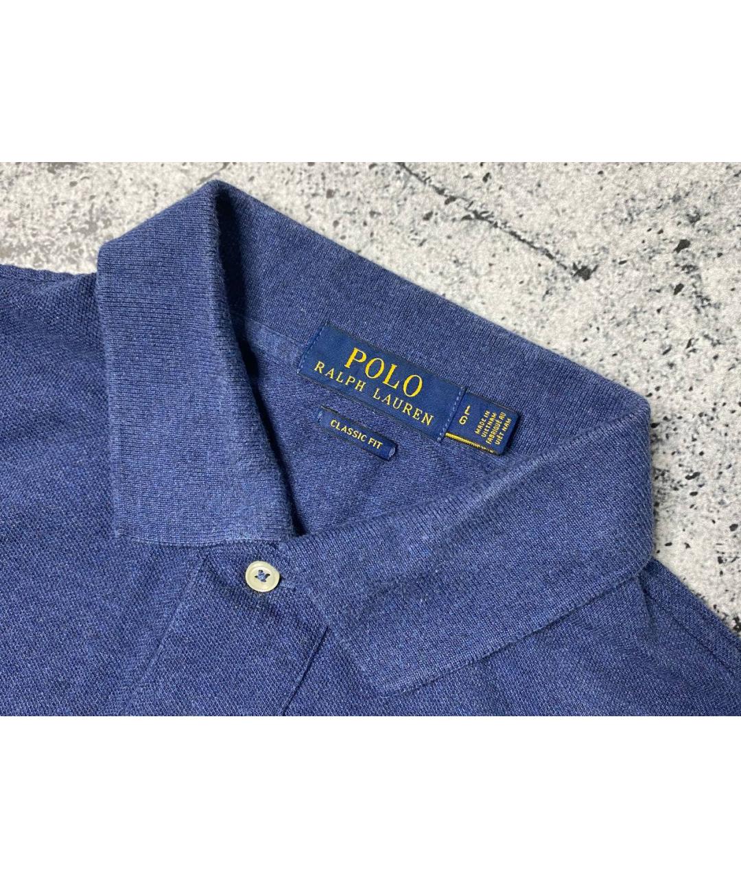 POLO RALPH LAUREN Синее хлопковое поло с длинным рукавом, фото 7