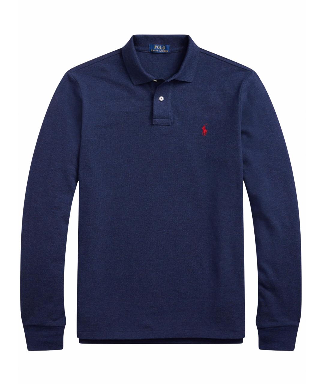 POLO RALPH LAUREN Синее хлопковое поло с длинным рукавом, фото 1