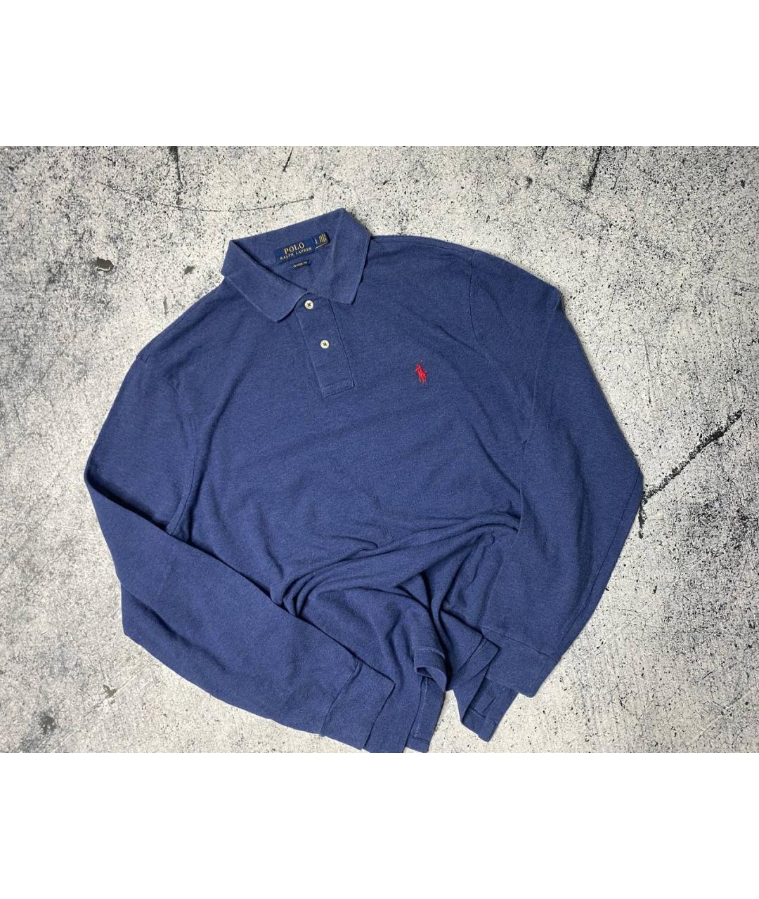POLO RALPH LAUREN Синее хлопковое поло с длинным рукавом, фото 3